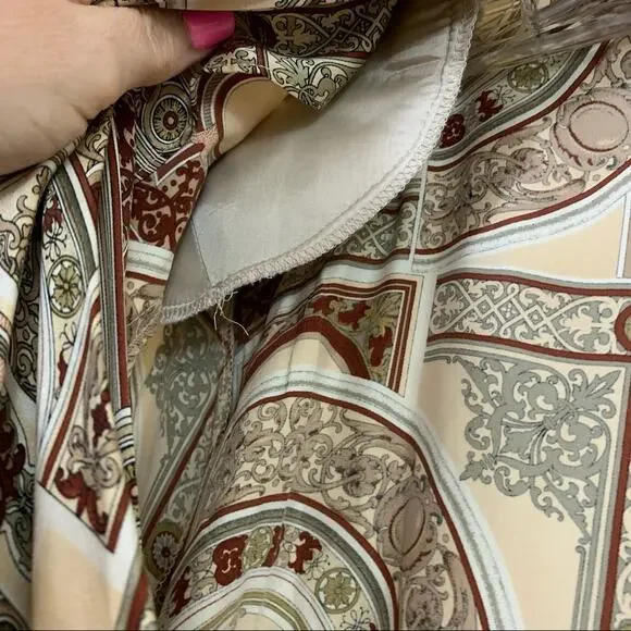 Vintage Liz Claiborne Silk Tan/Brown Wood Frame Pattern Blouse/Blazer - Picture 3 of 7